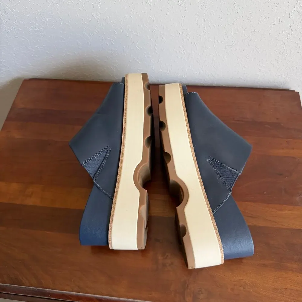 Sorel Joanie IV Slide Wedge Sandal Navy Blue Leather Platform Slip On Womens 9.5 - Picture 6 of 7